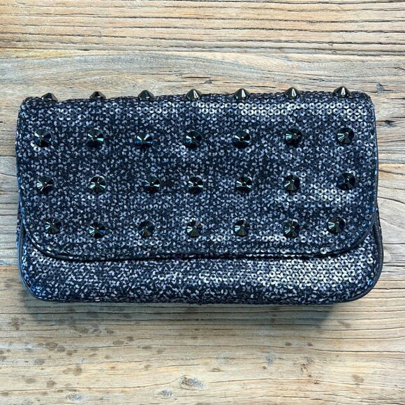 Deux Lux Black Sequin Studded Clutch Bag - Picture 1 of 7